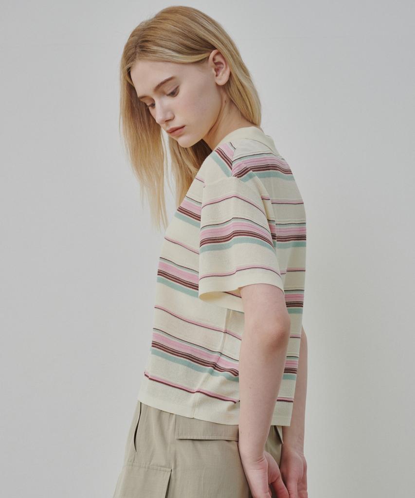 Ollibeudeollibeu Linen Blend Collared Striped Pullover Ok6Mp4740