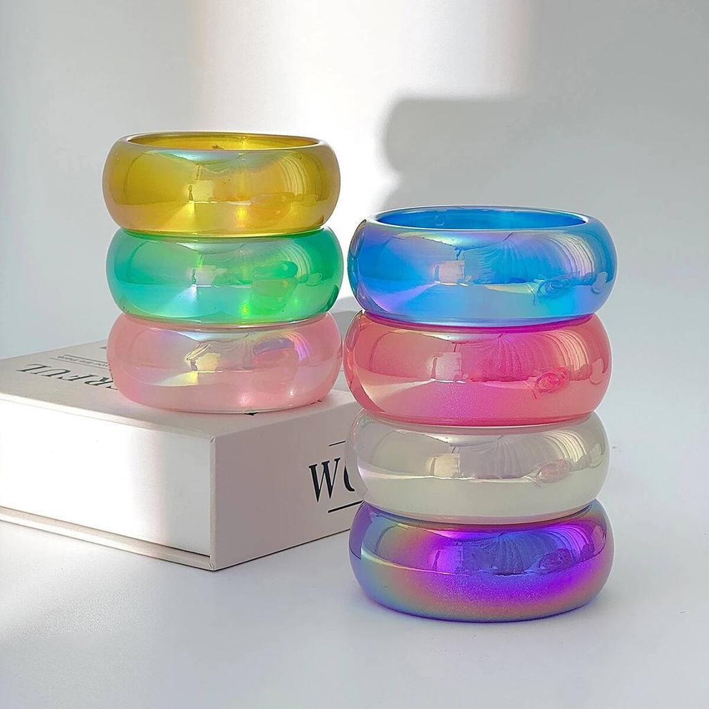 Salircon Boho 7 Colors Resin Acrylic Charms Bracelet Bangles Women Fashion Colorful Geometric Wide Chunky Party Bangle Jewelry