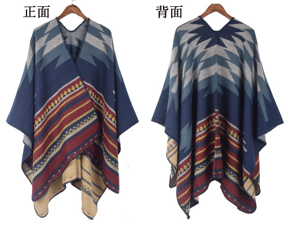 Large Ortega Check Pattern Knit Woven Tonbi Woven Ethnic LOPKS. Stole/Poncho/Scarf, (Navy), Scarf, Snood, Cape, Cape, Shawl, -21