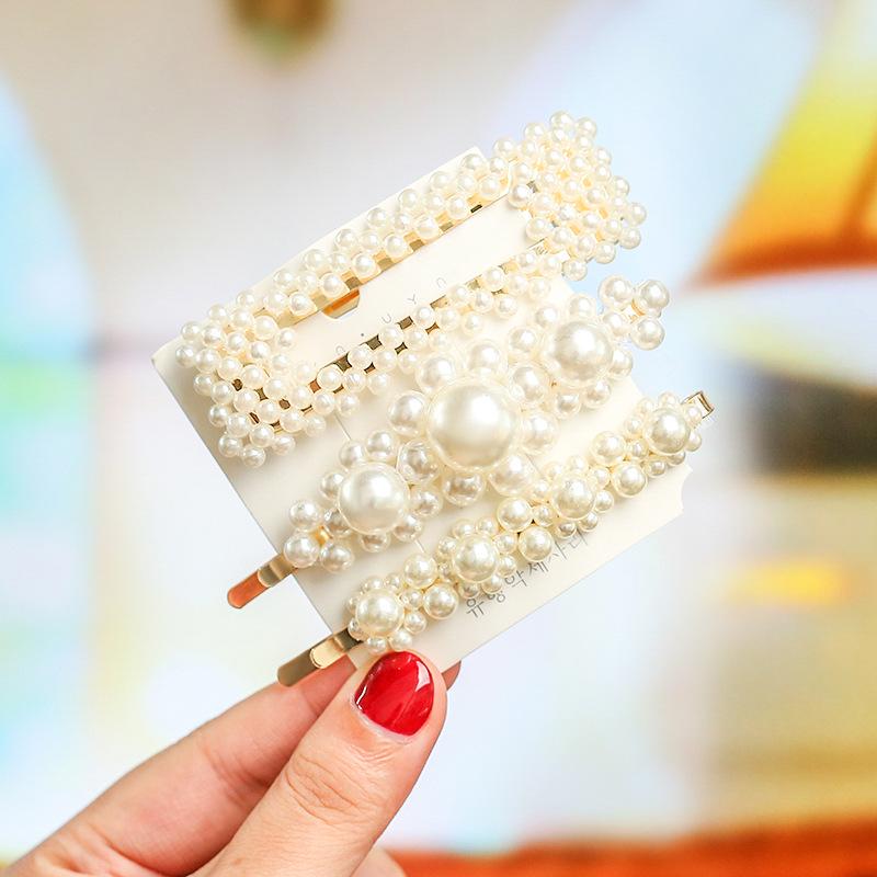 Korean Celebrity BB Hair Clip Set - Pearl Bow & Bangs Accessories