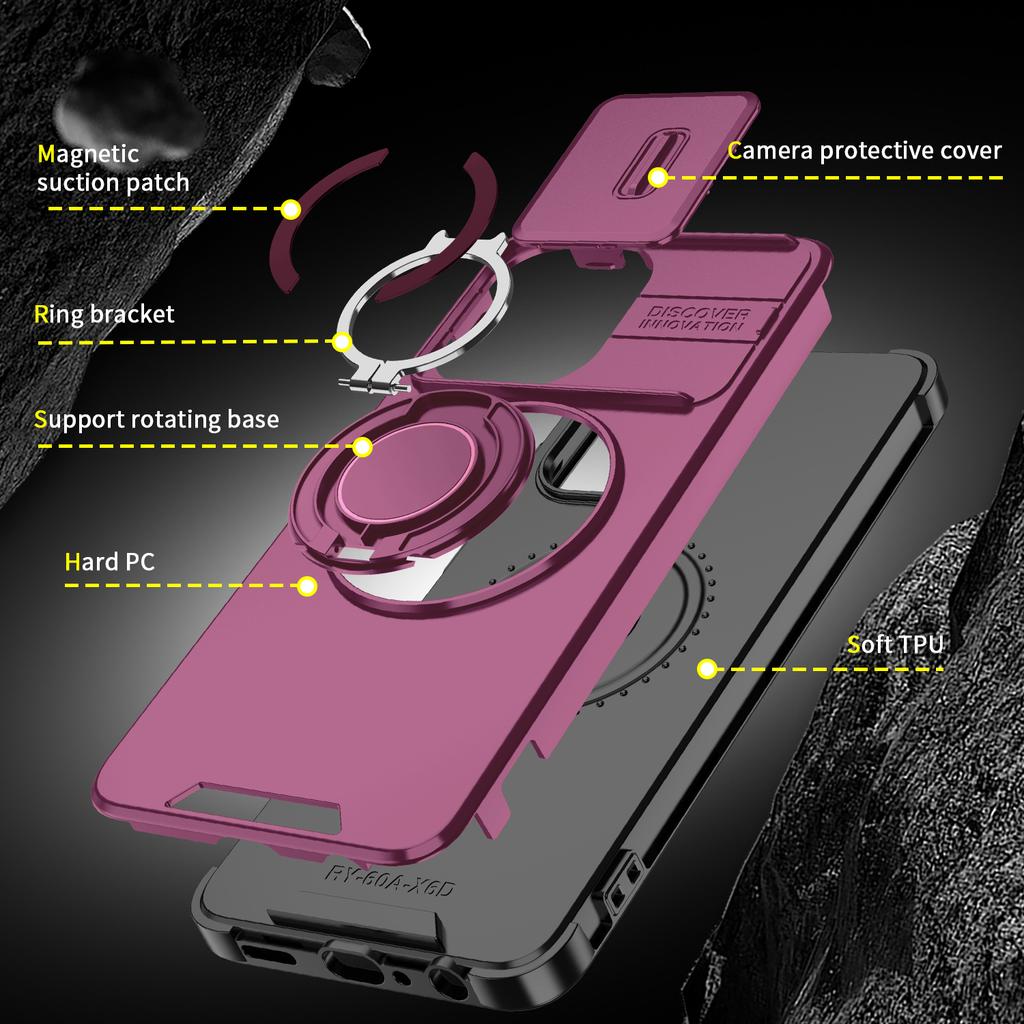 Magnetic Metal Ring Stand Armor Case For Honor X6d Play 80 Slide Push Window Lens Protection TPU Frame Hard Plastic Phone Cover