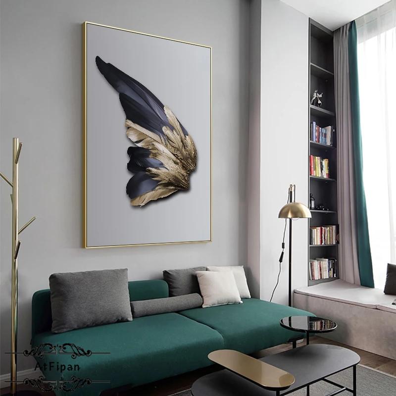 Nordic Abstrakte Luxus Wand Kunst Innen Gemälde Goldene Feder Flügel Poster und Druck Leinwand Bilder für Home Loft Dekoration