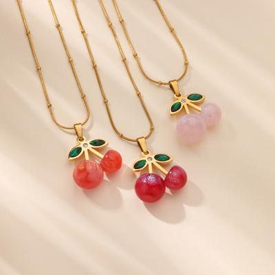 New Creative Three-dimensional Cherry Pendant Necklace Titanium Steel Pendant Material Fruit Series Collarbone Chain Letter Pendant