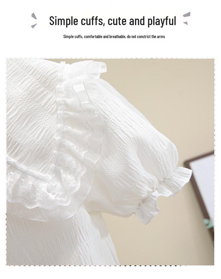 Girls' Short-Sleeve Summer Chiffon Shirt 2024 - White