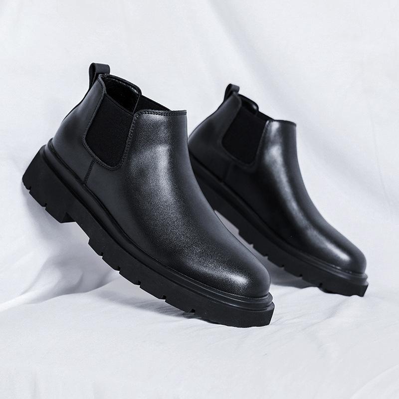 

Ботинки челси мужские летние низкие ботинки Martin красивые короткие ботинки локомотив японские повседневные кожаные туфли 8338-R 38 чёрный