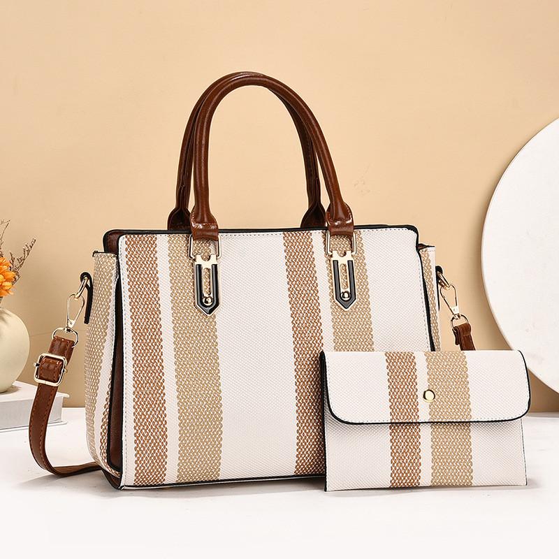 Stylish 2024 Womens Three Piece Woven Tote Bag Set Large Capacity Shoulder Handbag