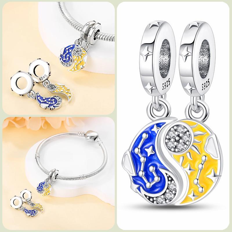 Modne koraliki zawieszki S925 ze srebra próby 925 w stylu klasycznym i romantycznym z motywem żółwia lotosu, odpowiednie do oryginalnej bransoletki DIY na prezent