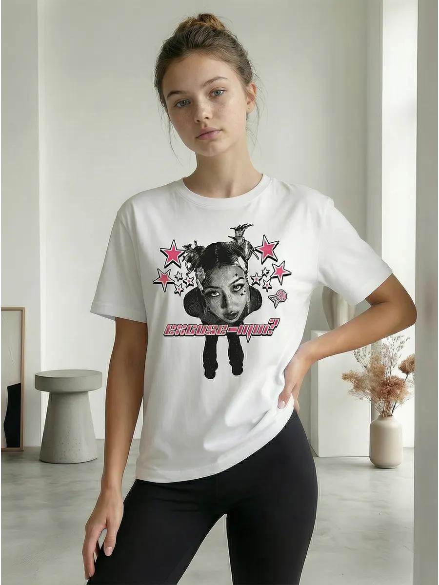 Oversized thick Y2K T-shirt with pinterest print L