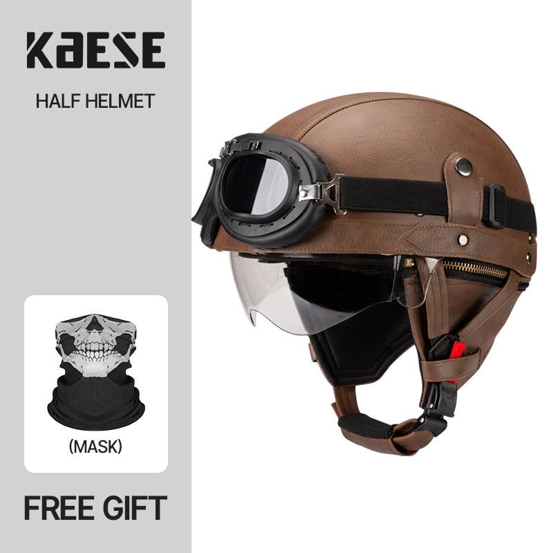 Vintage Half Face Motorcycle Helmet Motorbike Helmets Men Women Unisex Scooter Summer Helmet Black Brown DOT Approved Casque