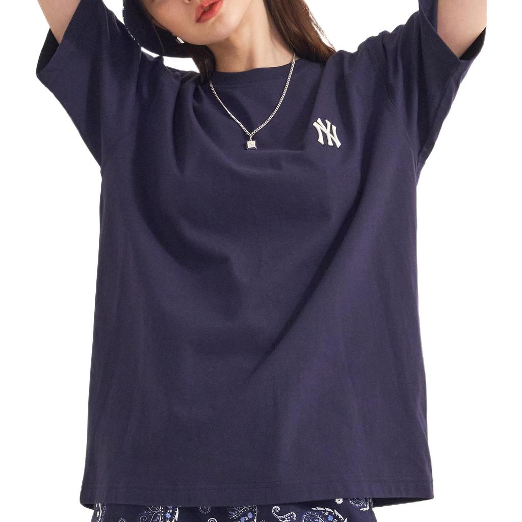 MLB Cashew Flower T Shirts Unisex Navy Blue Crew Neck Moderate Straight Fit 3ATS52023-50NYD