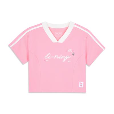 Li Ning X League Of Legends Collaboration Comfortable Casual Simple Letter Print V-Neck Pullover Short Sleeve T-Shirt Women T-Shirts AHSV638-1
