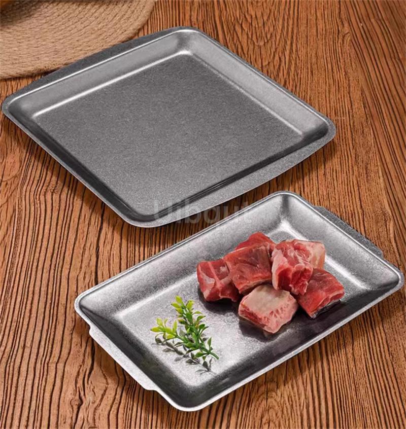 Distressed classical Stainless Steel Retangle Trays Dish Plate BBQ Pans Retro Western Steak Tray Kitchen Tableware Storage Plate
