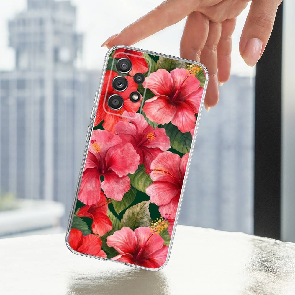 

Hibiscus Hawaiian Flower Phone Case For Samsung S30,S23,S22,S21,S20,Ultra,FE,Lite, S10,S9,S8,PIus,Transparent, Silicone Case SamsungS20fe