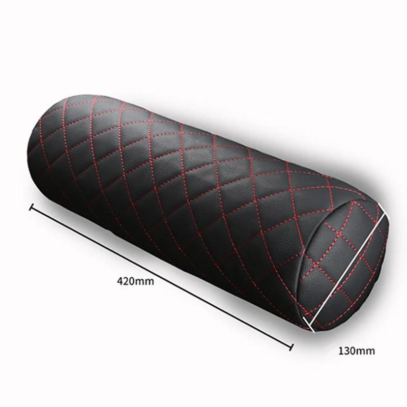Luxury Car Seat Neck Pillow Headrest Leather Memory Foam Breathable Cervical Cylindrical Pillow Office Chair Headrest Protector