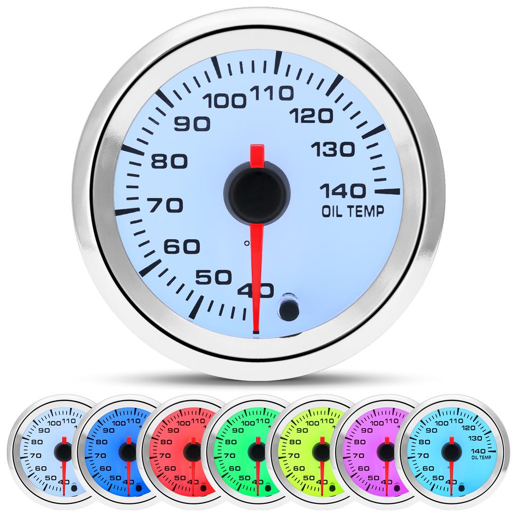 52mm Car Oil Temperature Gauge 40-140 Celsius Universal 2 Inch Meter 1/8 NPT Temperature Sensor 10mm 7 Color LED Backlight