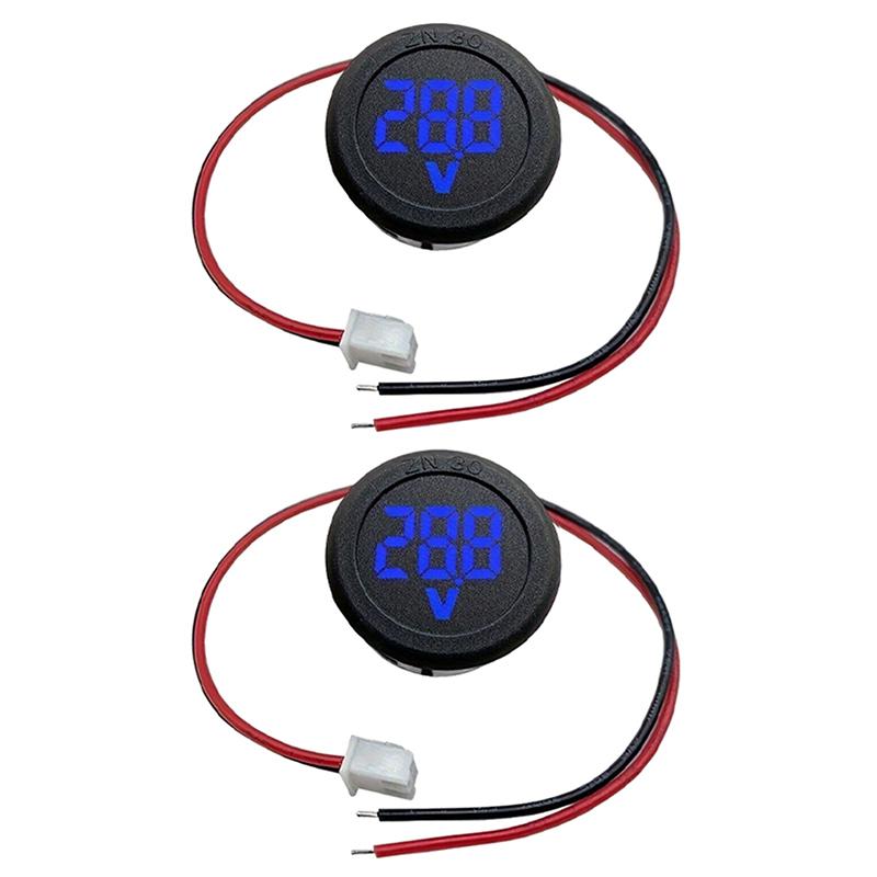 2 Pcs Dc 4-100V Car Voltage Gauge Led Digital Display Waterproof Voltmeter Round Panel Voltage Meter Volt Detector Tester