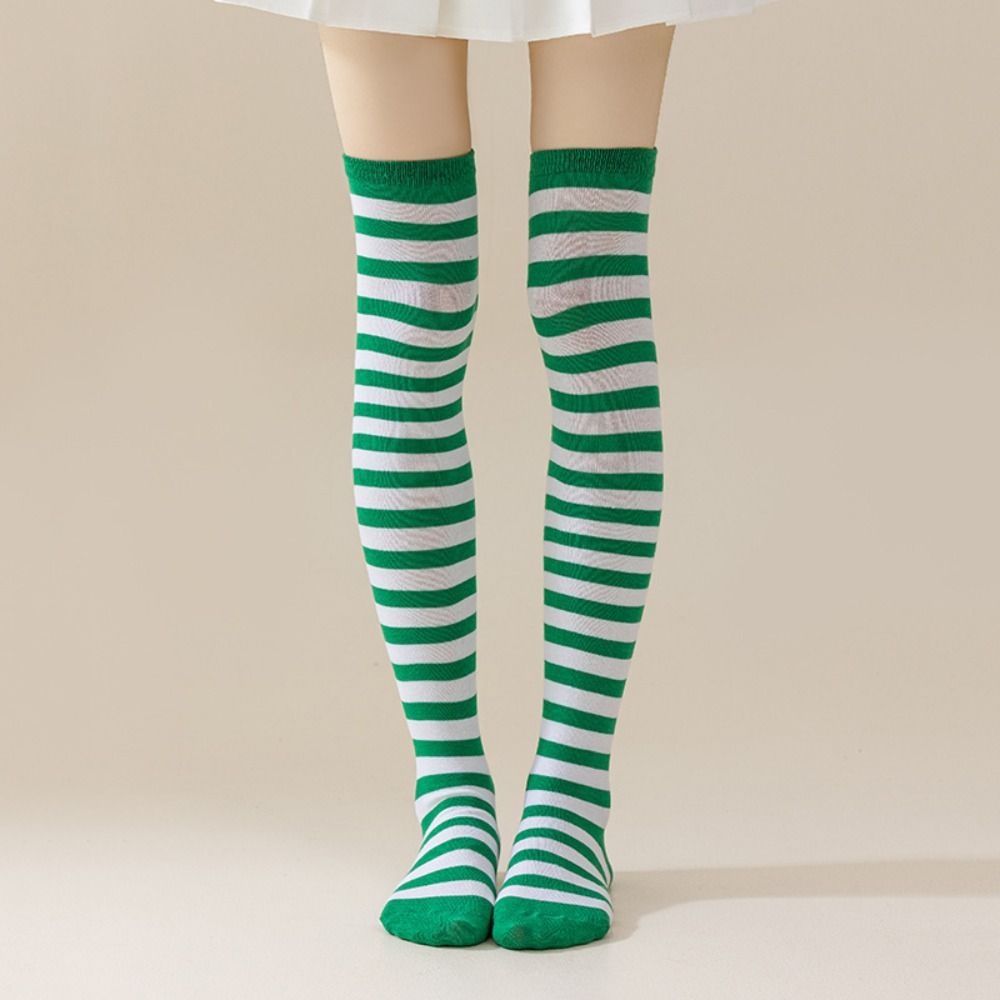 Absorb Sweat Colorful Striped Stockings Keep Warm Knee Thigh High Socks  Fashion Show