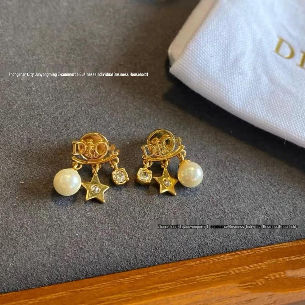 Di Jia Quasten-Stern-Perlenohrringe - Süße Diamant-Stecker für Damen