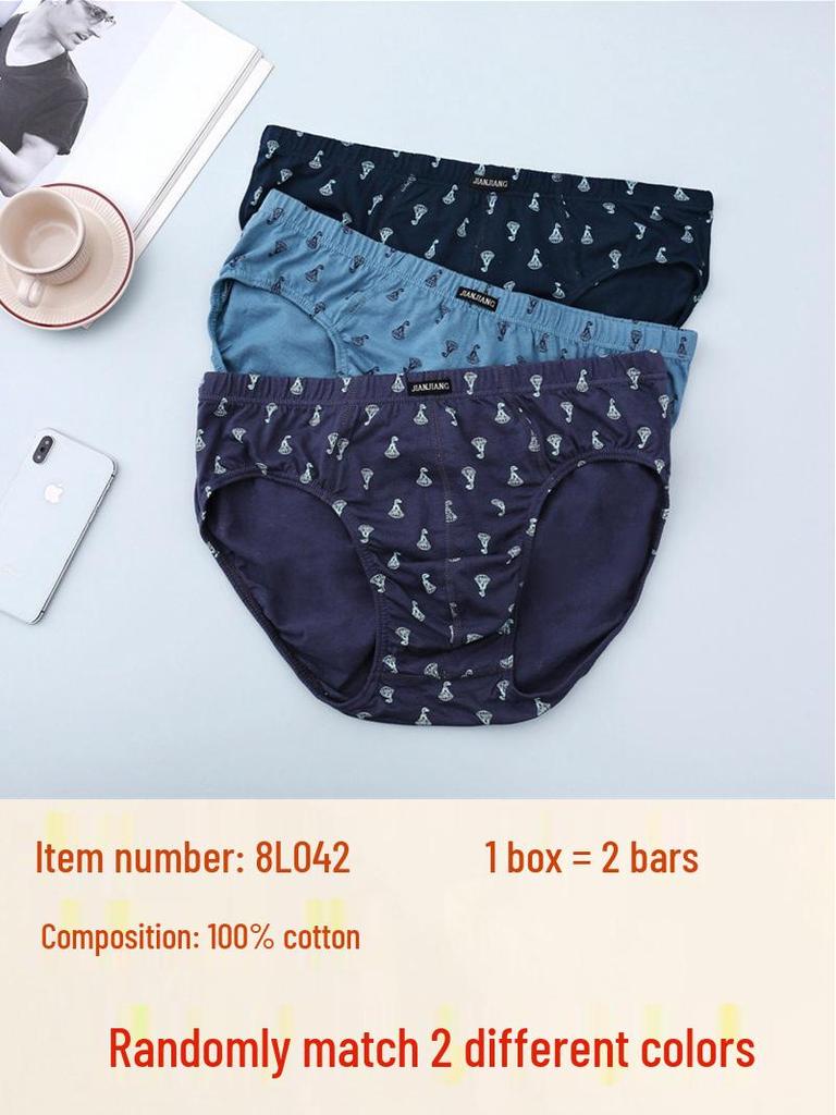 Genuine Jian·Jiang Men's Triangle Briefs - 2 Pack, Pure Cotton, Mid-Waist, Breathable & Comfortable, Bestseller