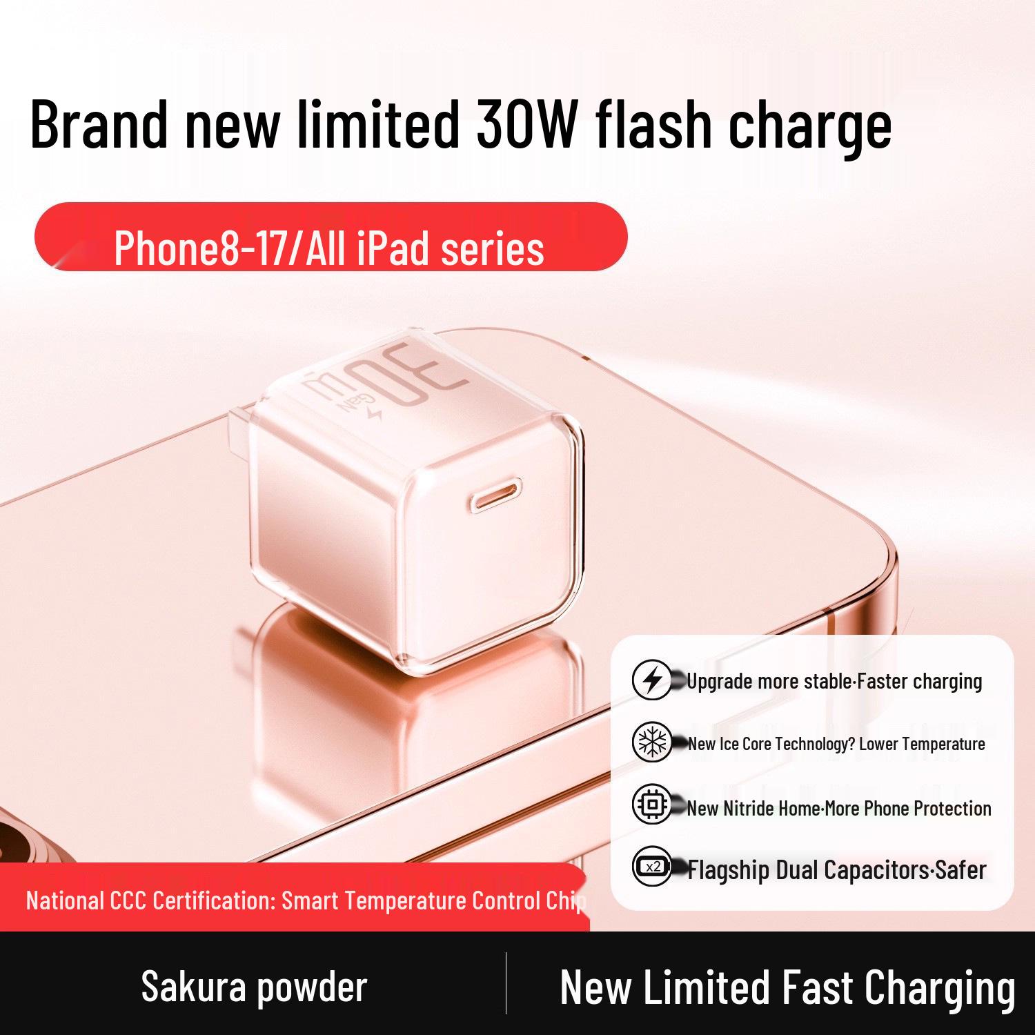 

30W Fast Charger for iPhone 16 Pro Max with PD Cable, Compatible with iPhone 15-8. Fresh Blue/Sakura Pink/Snow White