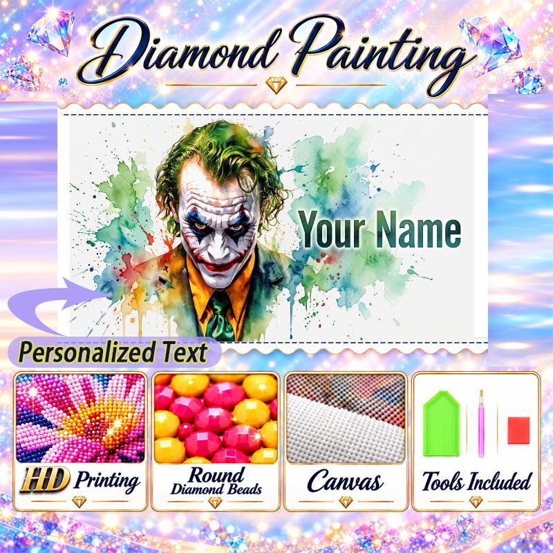 Joker DC 5D DIY Diamond Painting Custom Name Text, Full Drill Rhinestone Mosaic Art Home Gift