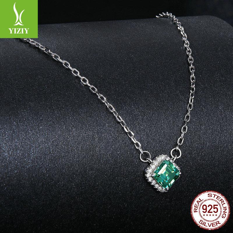 60 Points Ladder Green Mozzarella Diamond Necklace, Retro Luxury Temperament S925 Sterling Silver Collarbone Chain