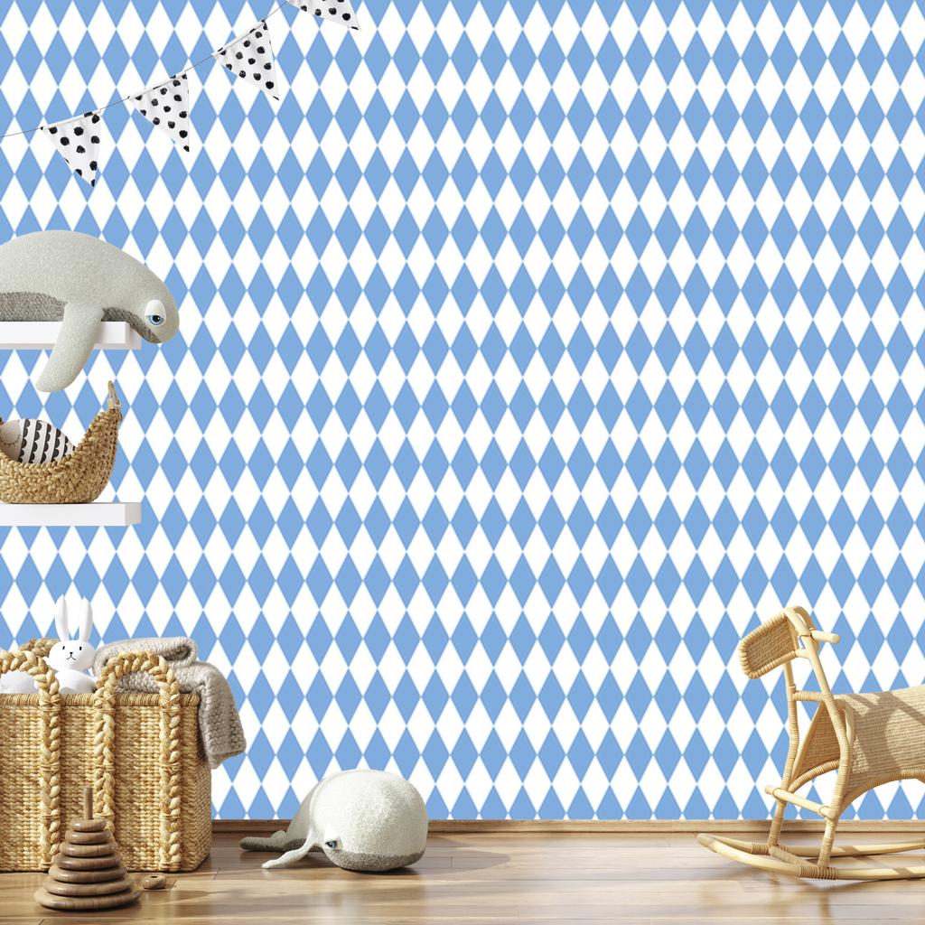 Harlequin Diamonds Wallpaper White and Azure, Azure Background 50x1000