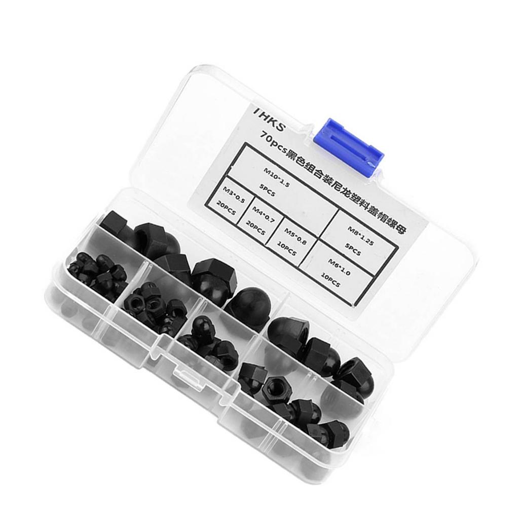 70pcs M3 M4 M5 M6 M8 M10 Nylon Acorn Nut Kit Dome Head Cap Hex Nuts