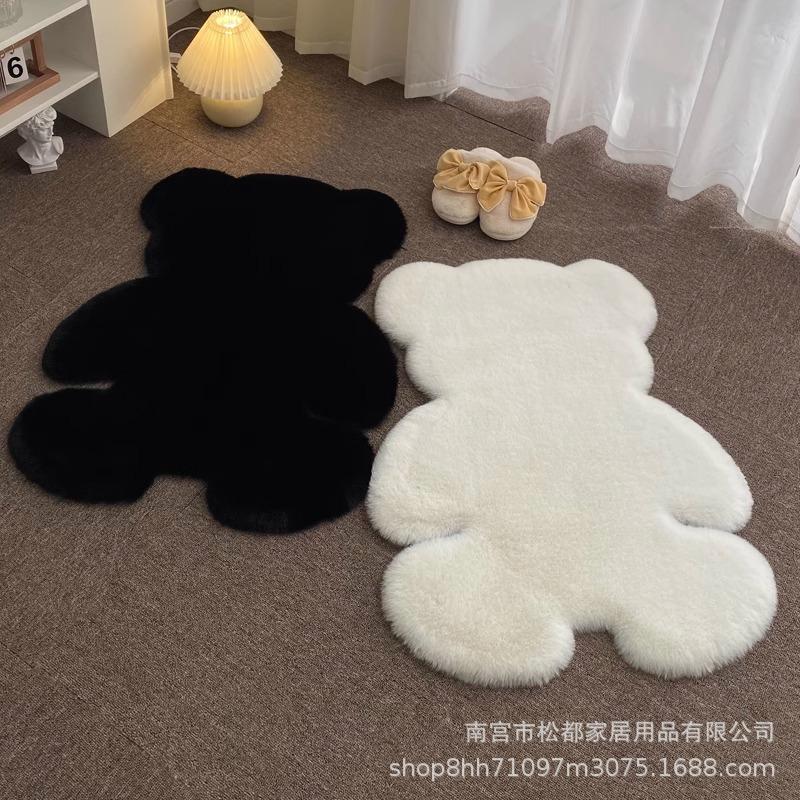 Cartoon Bear Plush Rug - Rabbit Fur Floor Mat for Children’s Anime Bedroom Decor