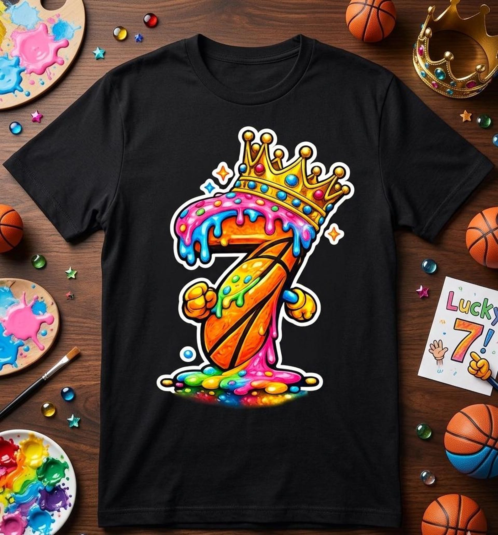 Basketball 7 Year Old Ice Cream Drip Youth 7th Birthday Boy Shirt 4XL