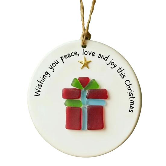 Sea Glass Christmas Ornament Handcrafted Sea Glass Santa/Candy Cane/Tree/Gingerbread Hanging Decor Acrylic Coastal Ornament for Xmas Tree Decor