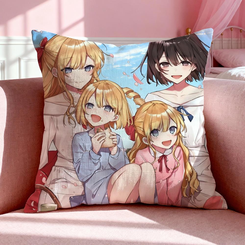 Anime W-Watashi no Oshi wa Akuyaku Reijou Cushion Cover Breathable Linen Summer Odorless Eco-Friendly Invisible Zipper Washable