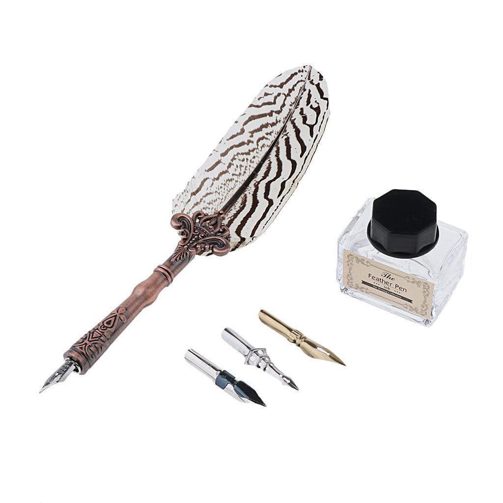 Buy Antique Feather Quill Dip Pen with Ink Calligraphy Pen Set Favor ...