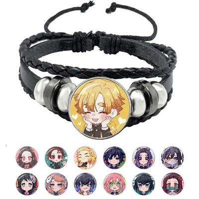 Anime Demon Slayer: Kimetsu No Yaiba Kamado Tanjirou Cosplay Náramek Kreslený Sbírejte Skleněný kabošon Kožený náramek Šperky Dárek
