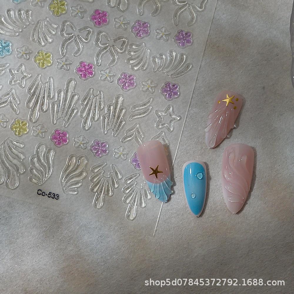 3D Shell Pattern French Manicure Jelly Bow Nail Stickers - Sweet & Spicy Girl Style