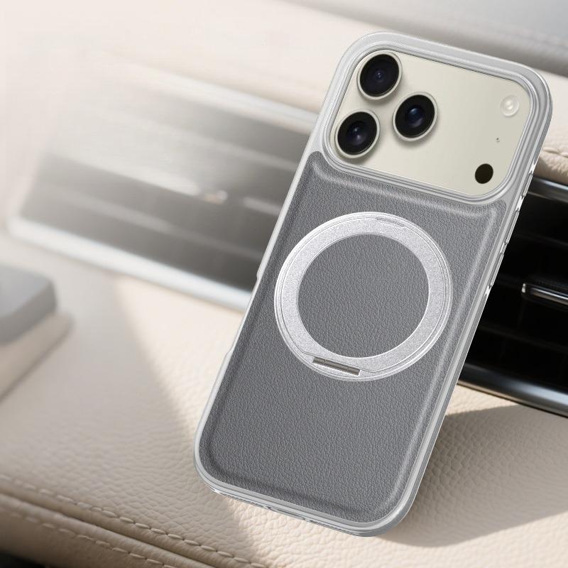 360 Rotating Plain Lychee Magnetic Leather Phone Case For iPhone 17 Pro Max 16 Plus 15 14 13 kickstand Shockproof Slim Cover