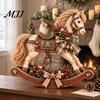 Resin Horse Figurine for Christmas Retro Rocking Ornament with Pine Cones Berries Holiday Tabletop Rustic Ornaments Home Decoration, Vintage Farmhouse