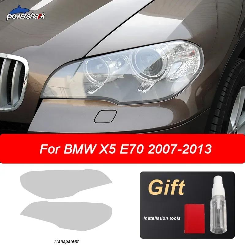 2 Pièces Film Protecteur Teinté Noir Fumée pour Phare de Voiture Feu Avant Autocollant TPU Transparent Pour BMW X5 E70 M 2007-2013 Accessoires