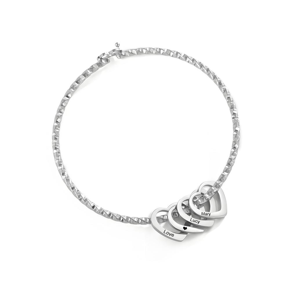Lemegeton Customized Name Bracelet Love Heart Pendant Personalized bracelets Women Bangle Stainless Steel Jewelry Birthday Gifts