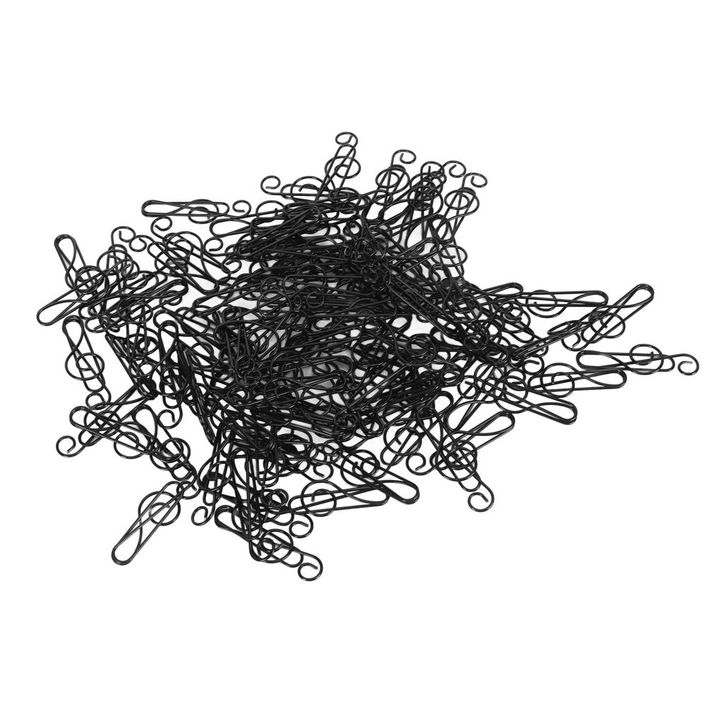 100 Pcs Note Paper Clip Black Creative Cute Music Wire Bookmark Paper Clamp Compact Portable for File Classification