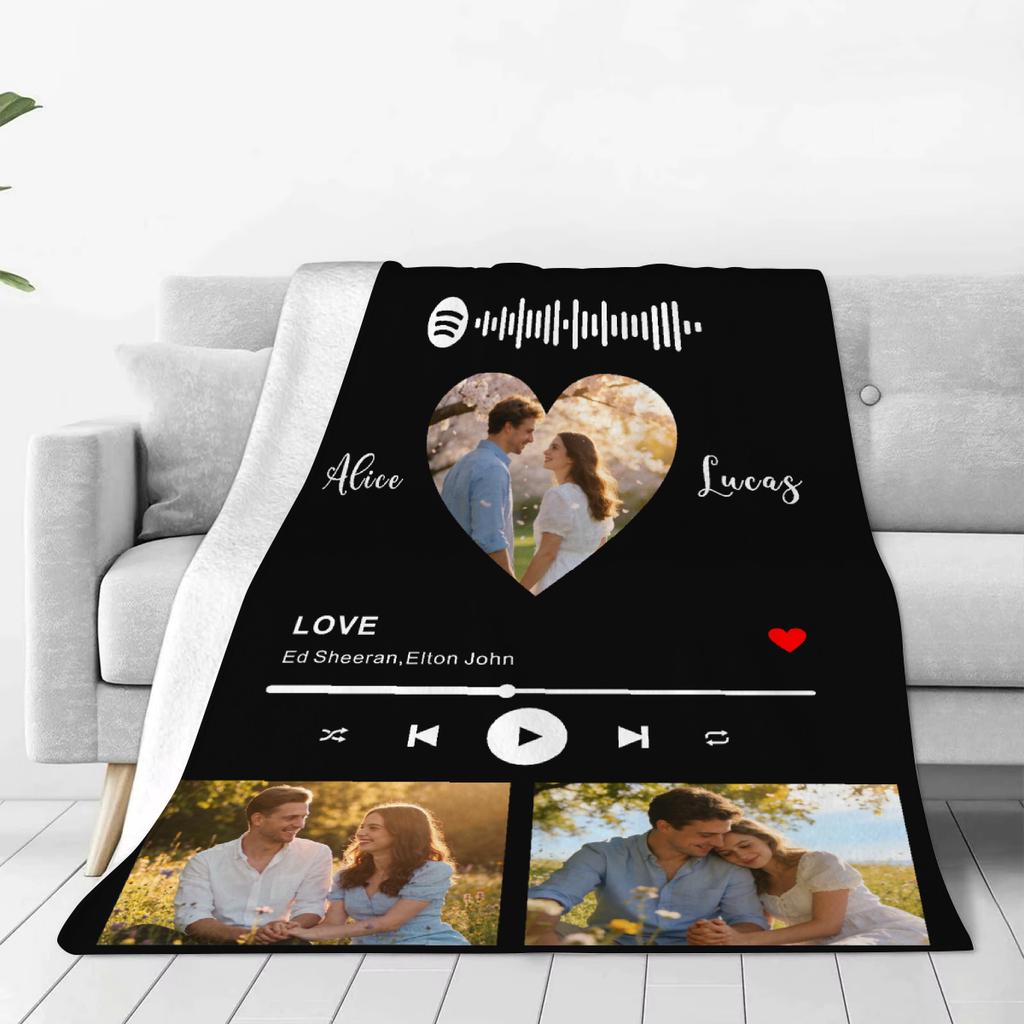 Valentine's Day Personalized Flannel Blanket With Your Photos for Boyfriend Girlfriend Wife Husband Couple Anniversary Gifts