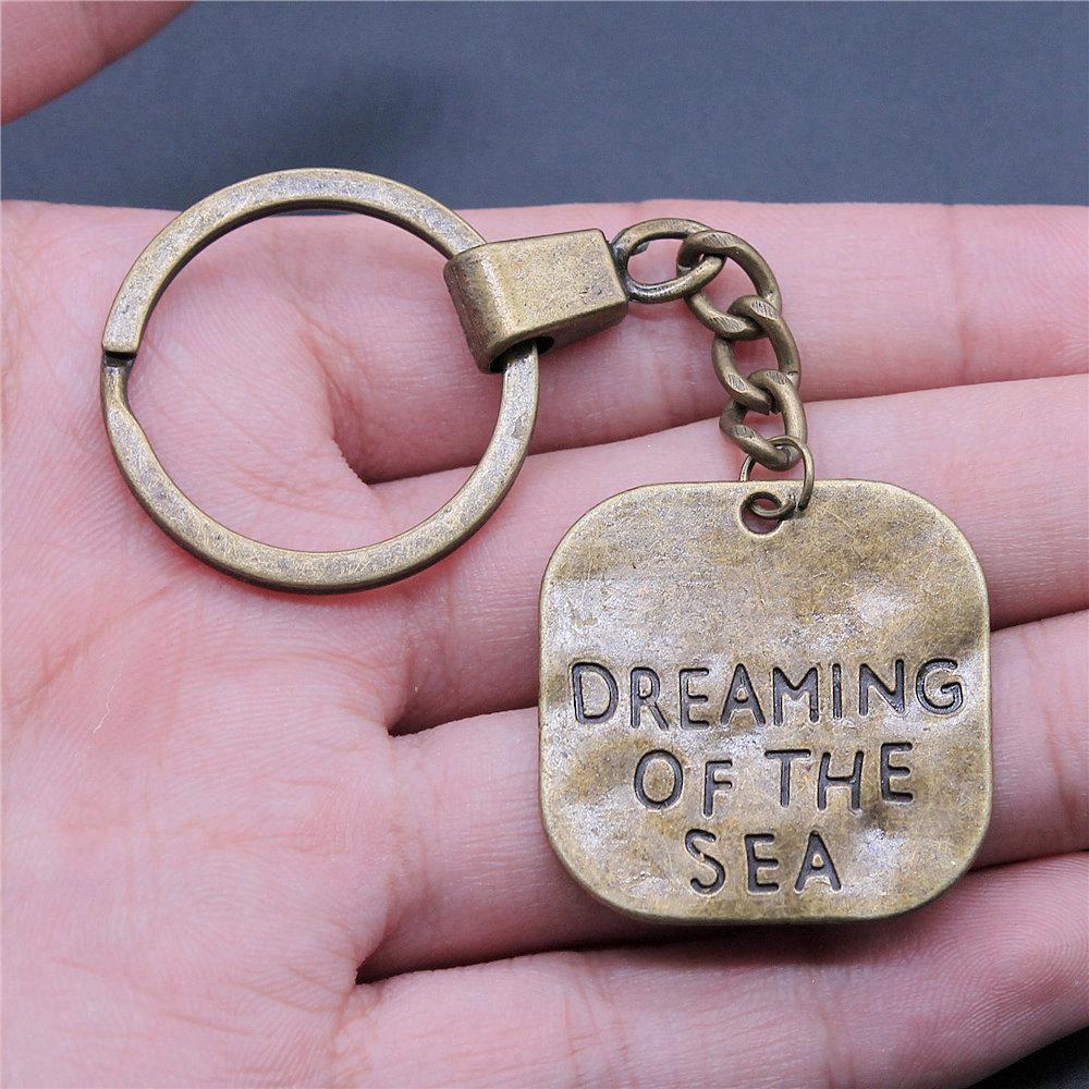 Encouragement Letter Om Yoga Tags Pendant Antique Bronze Metal Keychain with 30mm Ring for Family