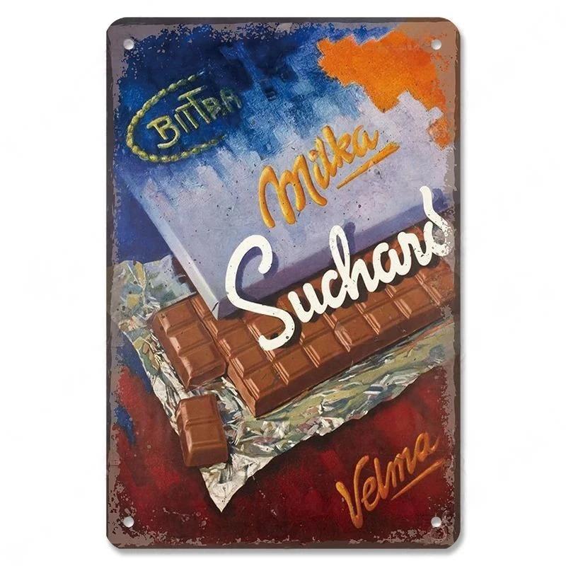 Vintage Candy Chocolate Metal Plates Cream Milk Chocolate Poster Metal Plaque Tin Sign For Kitchen Cafe Dining Room Wall Deco