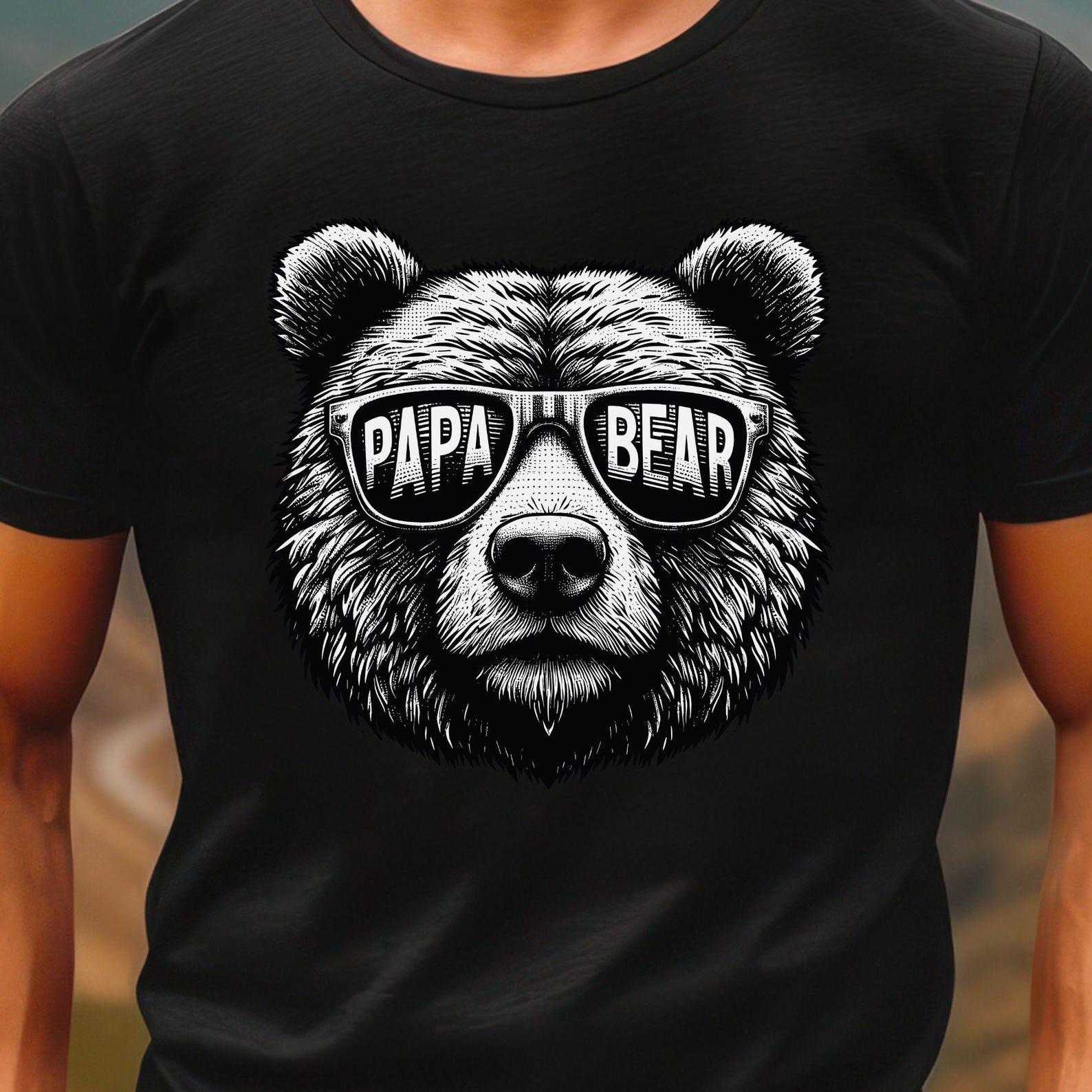 Papa Bear Sunglasses tee | Bear Face Graphic T-Shirt, 8 colors 2XL