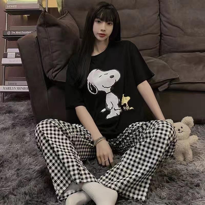 Pajamas women's short-sleeved trousers summer cartoon cute 2 new cartoon spring and summer loungewear suit can be worn outside