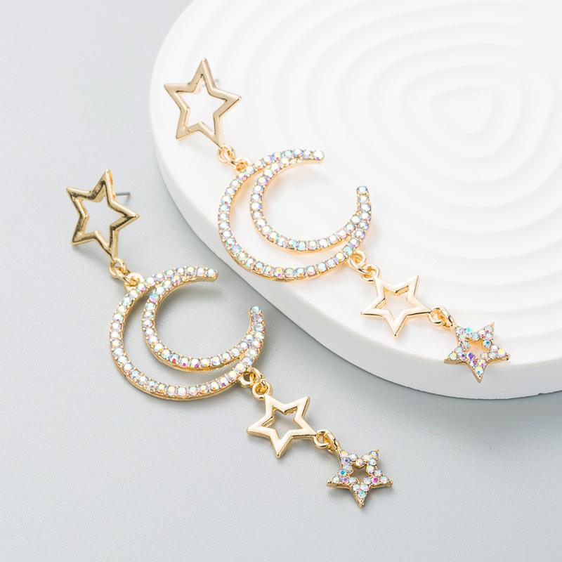 Women Baroque Style Drop Earrings Titanium Steel Alloy Pendant Earrings Acrylic Colorful Crystal Moon Star Shape Geometric Ear Ornaments