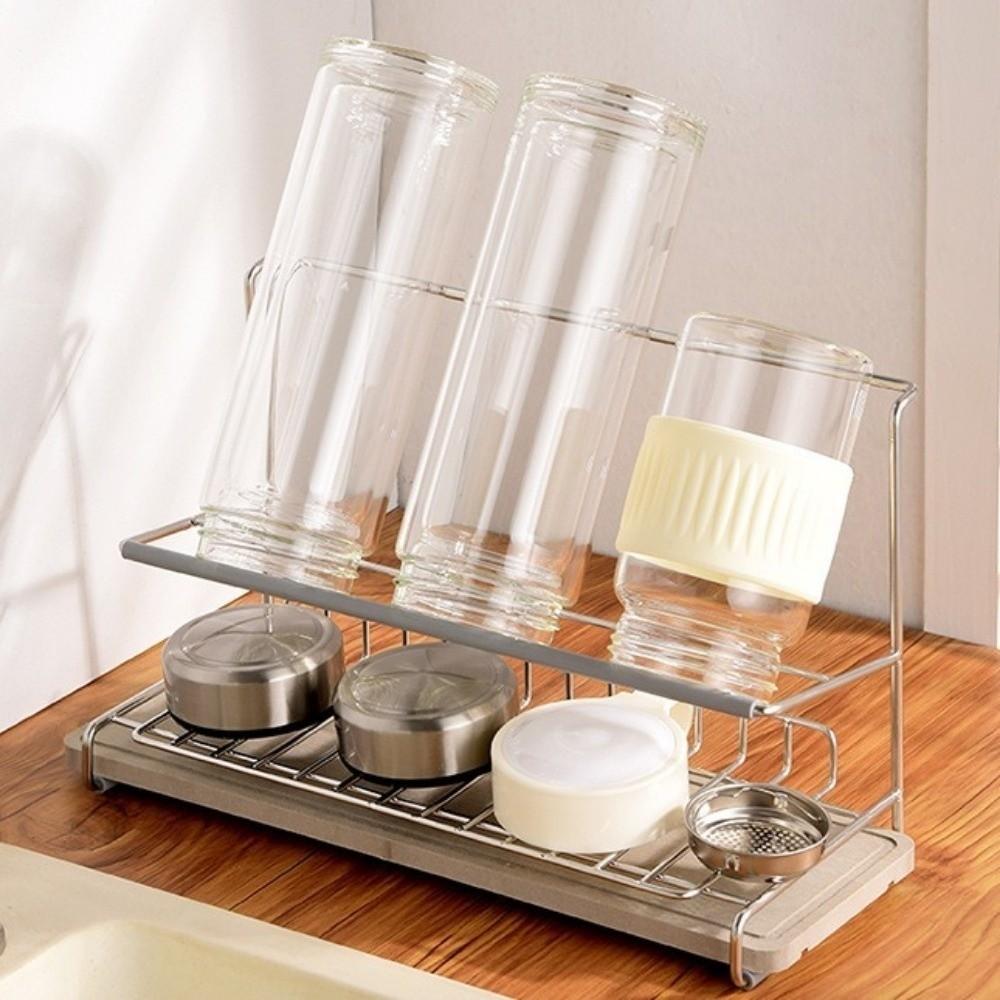 Large Capacity Double-layer Water Cup Rack Anti-Fall Bottle Drying Rack Cup Drying Rack  Office