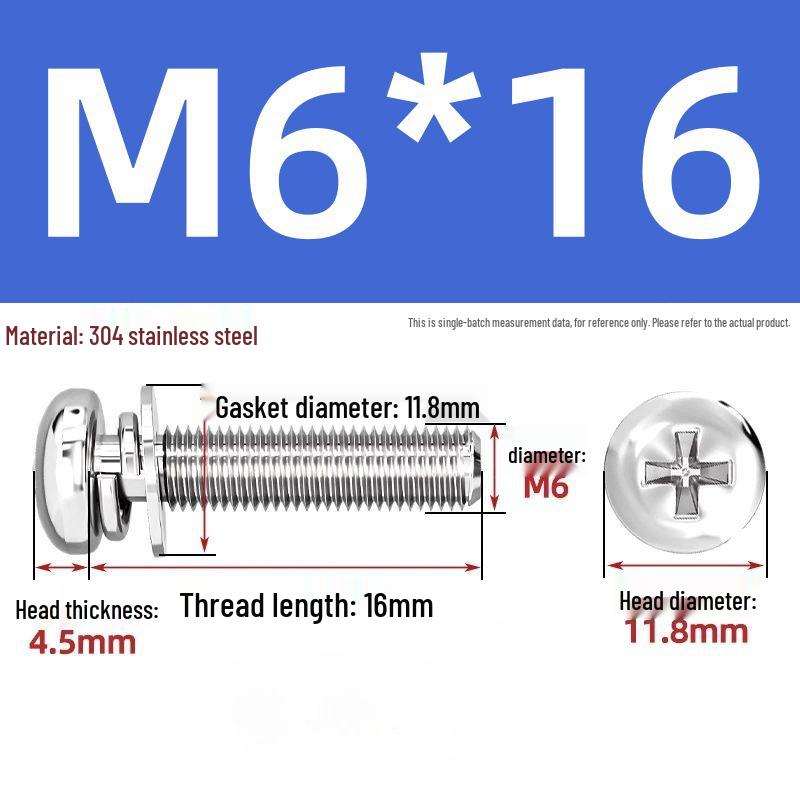 304 Stainless Steel Phillips Pan Head Combo Screw with Flat and Spring Washers