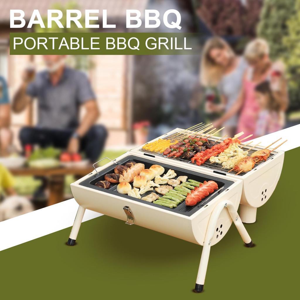 Barrel Grill Camping Barbecue Smoker Lightweight Ventilated Barbecue Barrel Grill for Porch Backyard Home Balcony Camping Patio