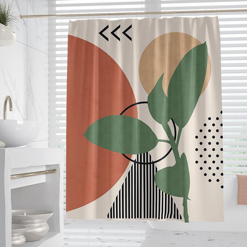Morandi plants and flowers washable Dirt-Resistant Shower Curtain Shower Head waterproof Polyester Bath Curtain For Home Decor